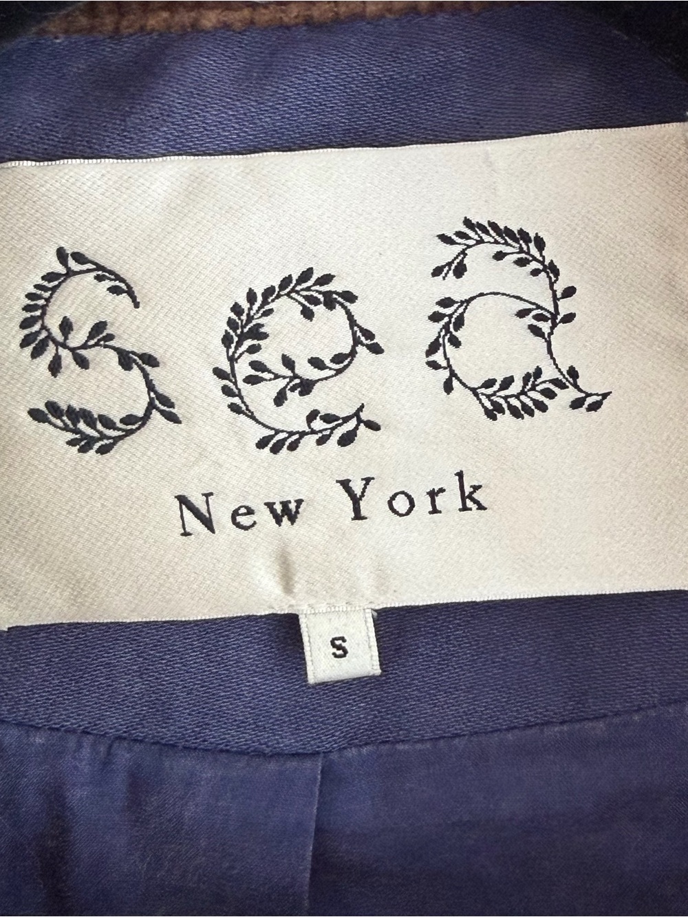 SEA New York Navy Embroidered Women’s Jacket with Brown Corduroy Collar - Picture 3 of 4